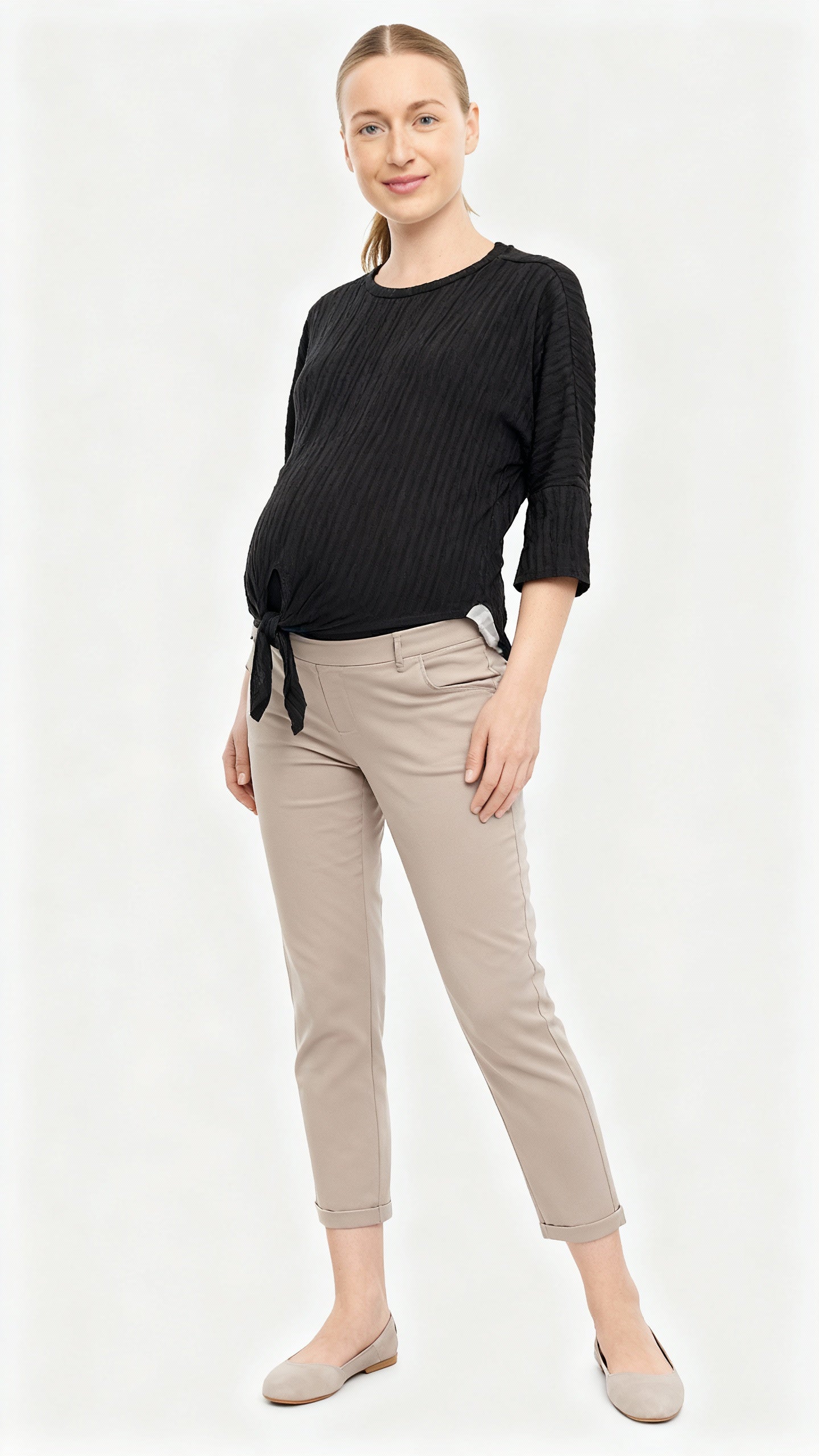Maternity Knit Knot Sweater – Ribbed Long Sleeve with Side Detail