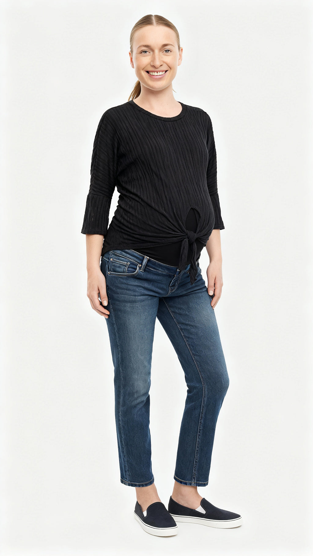 Maternity Knit Knot Sweater – Ribbed Long Sleeve with Side Detail