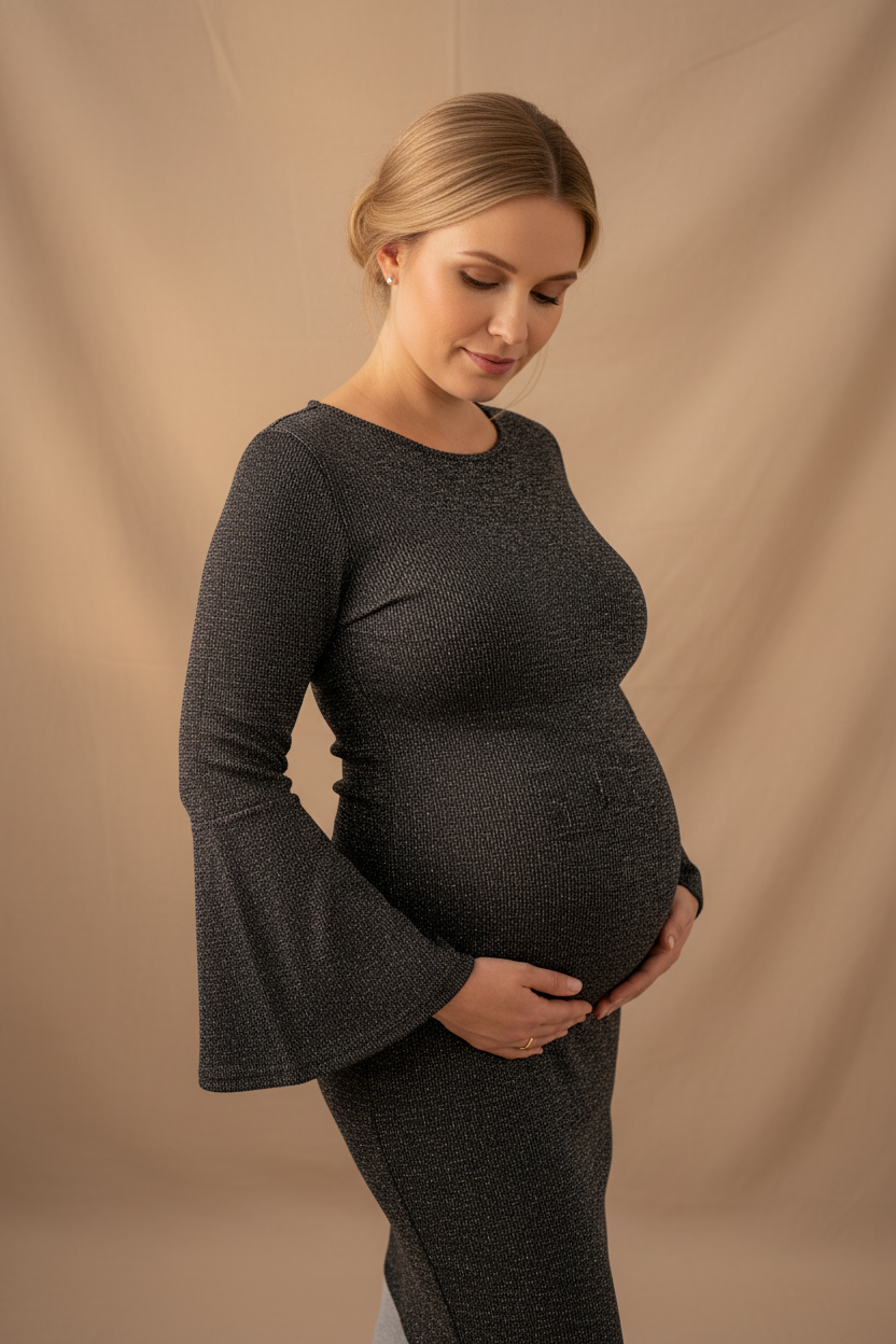 Maternity Night Out Bodycon Bell Sleeve Midi Dress